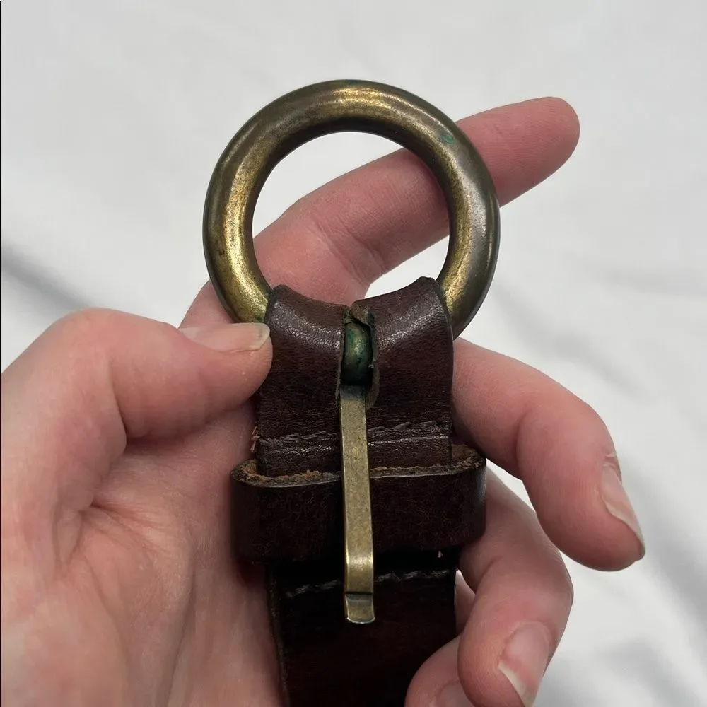 Vintage Leather St. Johns Bay Brown Belt with Circular Brass Buckle